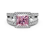 Halo Engagement Ring Setting for Fancy Pink Princess Cut Center with Wide-Open Pave Split Shank and Prong Head in Platinum