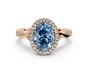Halo Engagement Ring Setting for Fancy Blue Oval Center with Twist Band and Prong Head in Rose Gold