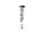 Solitaire Engagement Ring Setting for Fancy Green Round Cut Center with Bar-Station Pave Twist and Prong Head in White Gold