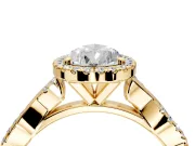 Halo Engagement Ring Setting for Pear-Shaped Center with Pave and Plain Twist Band and Prong Head in Yellow Gold