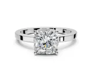 Hidden Halo Engagement Ring Setting for Cushion Cut Center with Wide Flat Plain Band and Prong Head in Sterling Silver