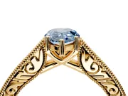 Solitaire Engagement Ring Setting for Fancy Blue Pear-Shaped Center with Engraved Pave Band and Prong Head in Yellow Gold