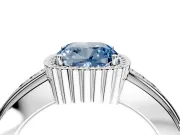 Halo Engagement Ring Setting for Fancy Blue Cushion Cut Center with Wide Band, Inlaid Accent Row and Prong Head in Sterling Silver