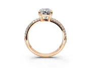 Solitaire Engagement Ring Setting for Radiant Cut Center with Multi-Row Pave Accents and Basket Head in Rose Gold