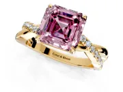 Crossover Engagement Ring Setting for Fancy Pink Asscher Cut Center with Pave and Plain Strands and Prong Head in Yellow Gold
