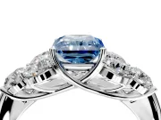 Cluster Engagement Ring Setting for Fancy Blue Radiant Cut Center with Round Cut Accent Frame and Prong Head in Platinum