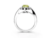 Bezel-Framed Halo Engagement Ring Setting for Fancy Yellow Cushion Cut Center with Pave Band and Prong Head in White Gold