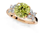 Floral Engagement Ring Setting for Fancy Yellow Round Cut Center with Marquise Cluster Shoulders and Prong Head in Rose Gold