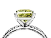 Solitaire Engagement Ring Setting for Fancy Yellow Princess Cut Center with XO Engraved Band and Prong Head in Platinum