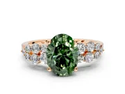 Cluster Engagement Ring Setting for Fancy Green Oval Center with 2-Row Shoulder Clusters and Prong Head in Rose Gold