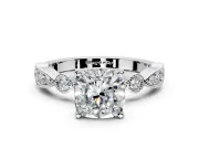 Solitaire Engagement Ring Setting for Cushion Cut Center with Milgrain Bezel Accents and Prong Head in Platinum