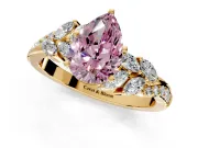 Solitaire Engagement Ring Setting for Fancy Pink Pear-Shaped Center with Marquise Accent Twist Band and Prong Head in Yellow Gold