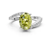 Solitaire Engagement Ring Setting for Fancy Yellow Oval Center with Pave Bypass Swirl Band and Prong Head in Sterling Silver