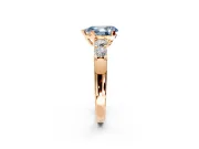 5 Stone Engagement Ring Setting for Fancy Blue Pear-Shaped Center with Plain Band and Prong Head in Rose Gold