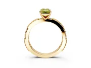 Solitaire Engagement Ring Setting for Fancy Yellow Emerald Cut Center with Milgrain-Edged Pave Band and Prong Head in Yellow Gold
