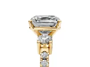 3 Stone Engagement Ring Setting for Asscher Cut Center with Round Cut Side Accents and Prong Head in Yellow Gold