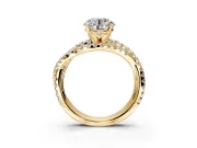 Solitaire Engagement Ring Setting for Round Cut Center with Woven 3-Strand Pave Band and Prong Head in Yellow Gold