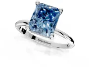 Minimalist Solitaire Engagement Ring Setting for Fancy Blue Radiant Cut Center with Thin Band and Prong Head in Sterling Silver