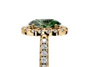 Pave Halo Engagement Ring Setting for Fancy Green Oval Center with Single Row Pave Band and Prong Head in Yellow Gold