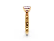 Solitaire Engagement Ring Setting for Fancy Pink Princess Cut Center with Milgrain X Pattern Band and Prong Head in Yellow Gold