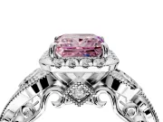 Bypass Halo Engagement Ring Setting for Fancy Pink Princess Cut Center with Bezel Accents, Milgrain and Prong Head in White Gold