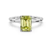 Solitaire Engagement Ring Setting for Fancy Yellow Emerald Cut Center with Bamboo Band and Prong Head in Platinum