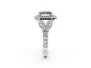 Double Halo Engagement Ring Setting for Fancy Green Radiant Cut Center with Narrow Pave Split Shank and Prong Head in White Gold