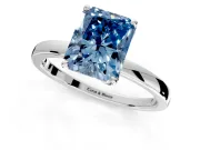 Solitaire Engagement Ring Setting for Fancy Blue Radiant Cut Center with Thin Rounded Plain Band and Prong Head in Platinum