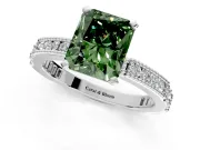 Solitaire Engagement Ring Setting for Fancy Green Radiant Cut Center with Milgrain-Edged Pave Band and Prong Head in Platinum