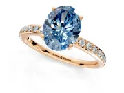Solitaire Engagement Ring Setting for Fancy Blue Oval Center with Fine Pave Band and Prong Head in Rose Gold