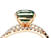 Solitaire Engagement Ring Setting for Fancy Green Asscher Cut Center with Woven 3-Strand Pave Band and Prong Head in Rose Gold