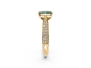 Solitaire Engagement Ring Setting for Fancy Green Radiant Cut Center with Multi-Row Accents and Prong Head in Yellow Gold