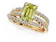 Solitaire Engagement Ring Setting for Fancy Yellow Emerald Cut Center with Woven 3-Strand Pave Band and Prong Head in Yellow Gold
