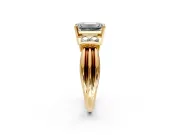 Solitaire Engagement Ring Setting for Emerald Cut Center with Grooved Bar Accent Band and Prong Head in Yellow Gold