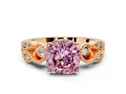 Leaf Engagement Ring Setting for Fancy Pink Cushion Cut Center with Milgrain Accent Band and Prong Head in Rose Gold