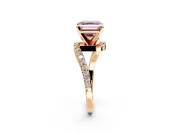 Solitaire Engagement Ring Setting for Fancy Pink Asscher Cut Center with Pave Bypass Swirl Band and Prong Head in Rose Gold