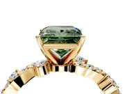 Solitaire Engagement Ring Setting for Fancy Green Princess Cut Center with Bar-Station Pave Twist and Prong Head in Yellow Gold