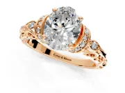 Solitaire Engagement Ring Setting for Oval Center with Filigree Band and Prong Head in Rose Gold