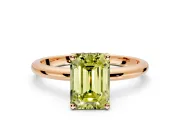 Hidden Halo Engagement Ring Setting for Fancy Yellow Emerald Cut Center with Thin Round-Wire Band and Prong Head in Rose Gold
