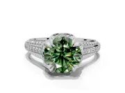 Solitaire Engagement Ring Setting for Fancy Green Round Cut Center with Accented Split Shank and Prong Head in Platinum