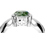 Halo Engagement Ring Setting for Fancy Green Cushion Cut Center with Tapered Plain Band and Prong Head in White Gold