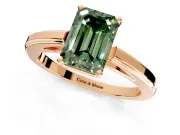 Solitaire Engagement Ring Setting for Fancy Green Emerald Cut Center with Flat-Sided Plain Band and Prong Head in Rose Gold