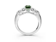 Cluster Engagement Ring Setting for Fancy Green Emerald Cut Center with Round Cut Accent Frame and Prong Head in White Gold