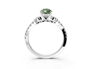 Leaf Motif Engagement Ring Setting for Fancy Green Pear-Shaped Center with Pave Band and Prong Head in Sterling Silver