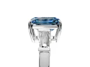 3 Stone Engagement Ring Setting for Fancy Blue Emerald Cut Center with Baguette Accents and Prong Head in Sterling Silver