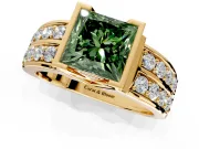 Bezel Engagement Ring Setting for Fancy Green Princess Cut Center with Wide Channel-Set Band and Bezel Head in Yellow Gold