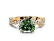 Solitaire Engagement Ring Setting for Fancy Green Heart-Shaped Center with Bar-Station Pave Twist and Prong Head in Yellow Gold