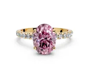 Solitaire Engagement Ring Setting for Fancy Pink Oval Center with Micro Pave Band and Prong Head in Yellow Gold