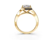 Halo Engagement Ring Setting for Princess Cut Center with Pave Split Shank and Prong Head in Yellow Gold