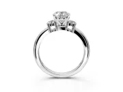 3 Stone Engagement Ring Setting for Oval Center with Wide Plain Band and Prong Head in Sterling Silver